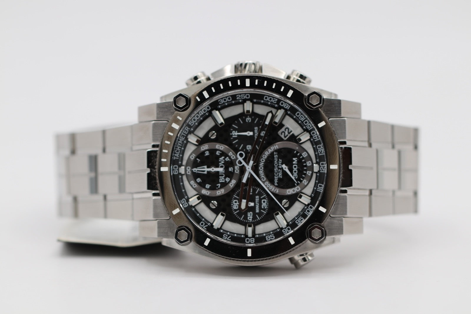 Bulova Precisionist Men's Chronograph Calendar Quartz Silver Watch 46 MM 98B405