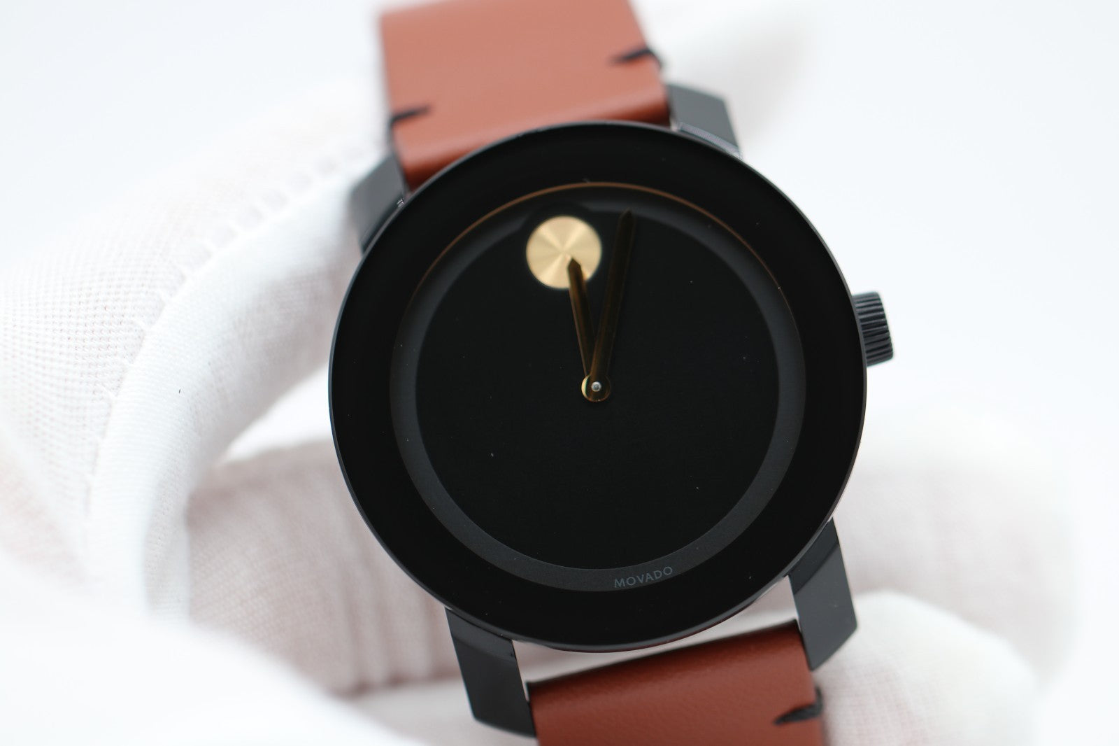 MOVADO BOLD 3600305 42mm Black Stainless Steel Case Brown Leather Band