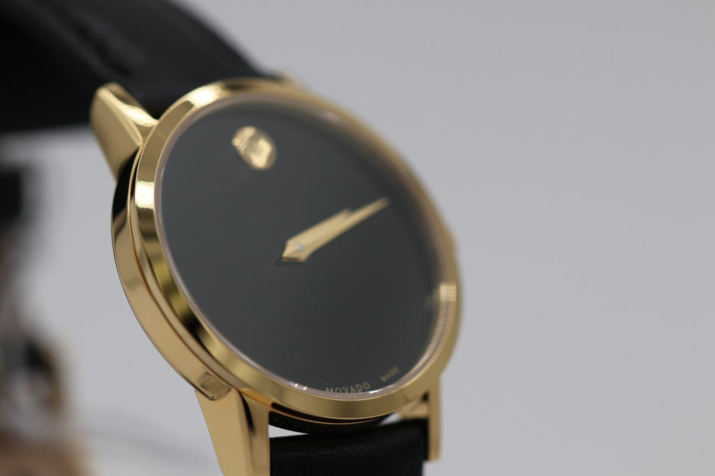Movado Women's Watch 0607275 Swiss Quartz Gold Museum Black Dial Leather Band