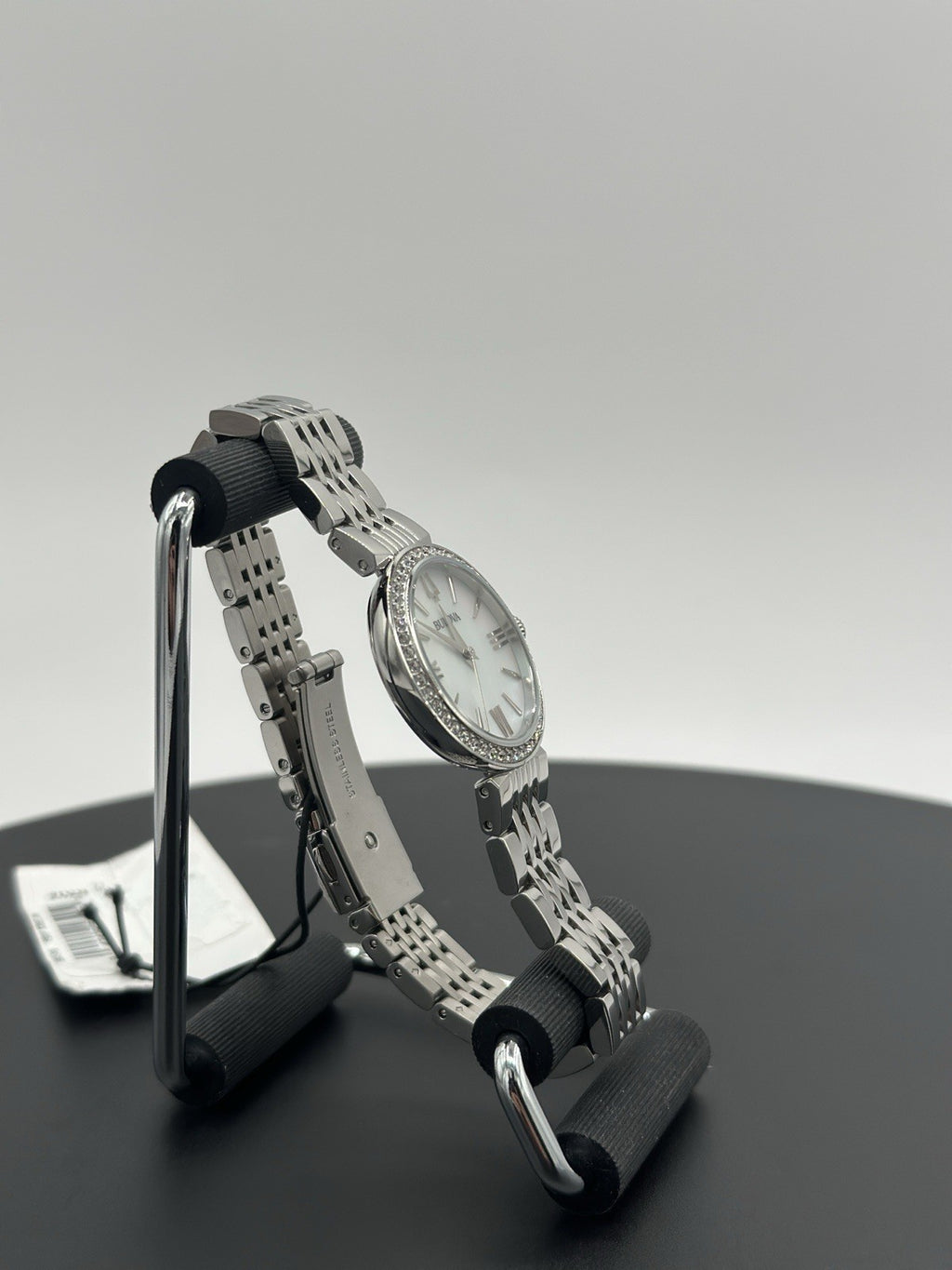 Bulova Women's Crystals Earrings Necklace Watch Set Silver 30MM 96X149