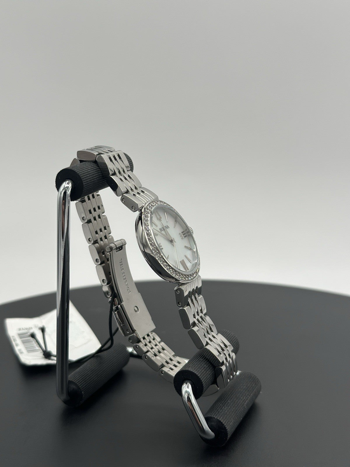 Bulova Women's Crystals Earrings Necklace Watch Set Silver 30MM 96X149