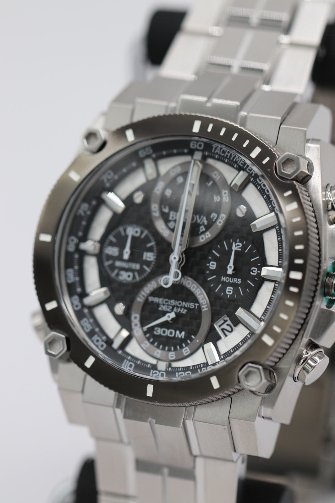 Bulova Precisionist Men's Chronograph Calendar Quartz Silver Watch 46 MM 98B405