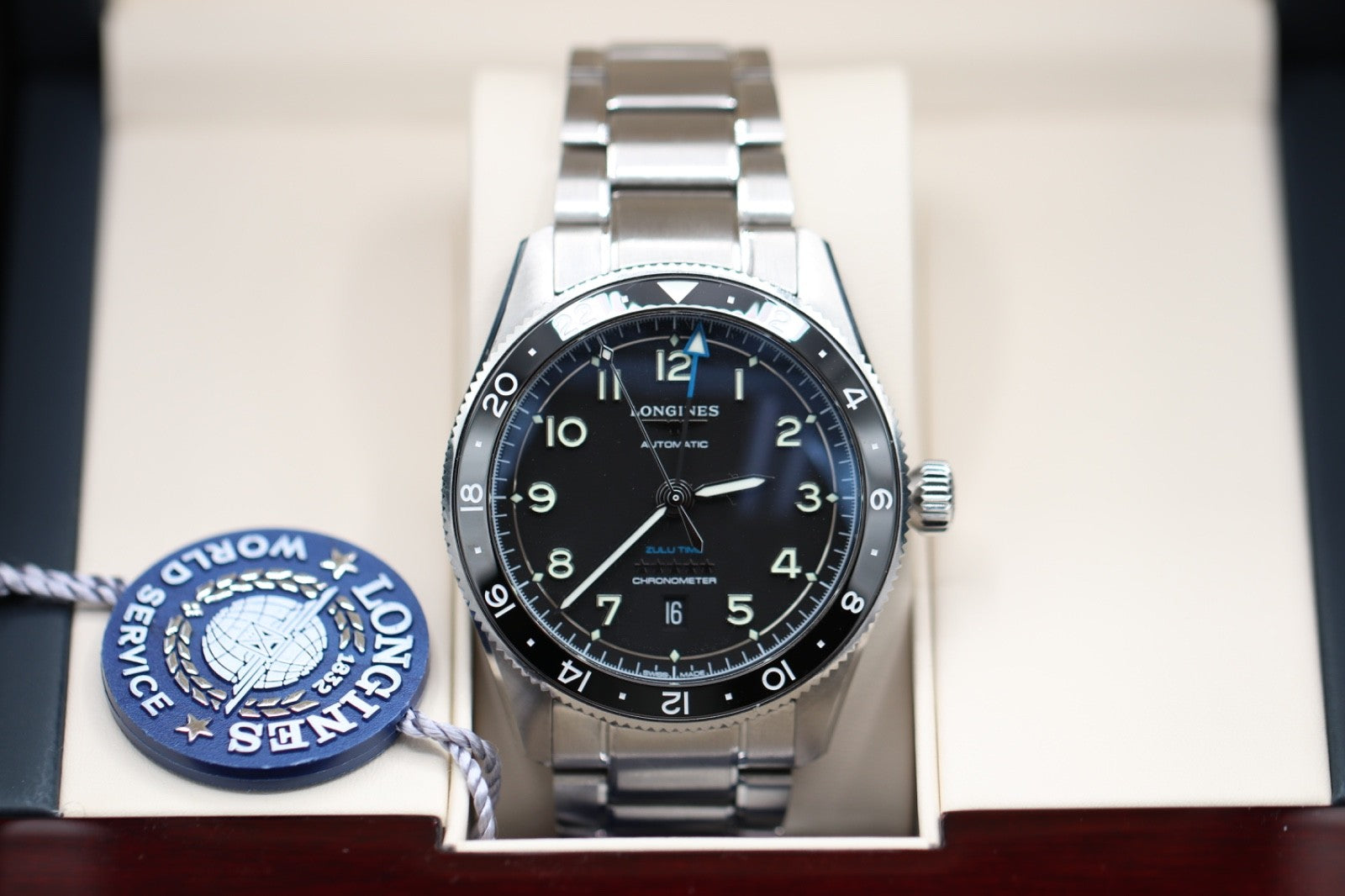 Longines Spirit Zulu Time 42mm Black Dial Steel Men's Watch L38124536