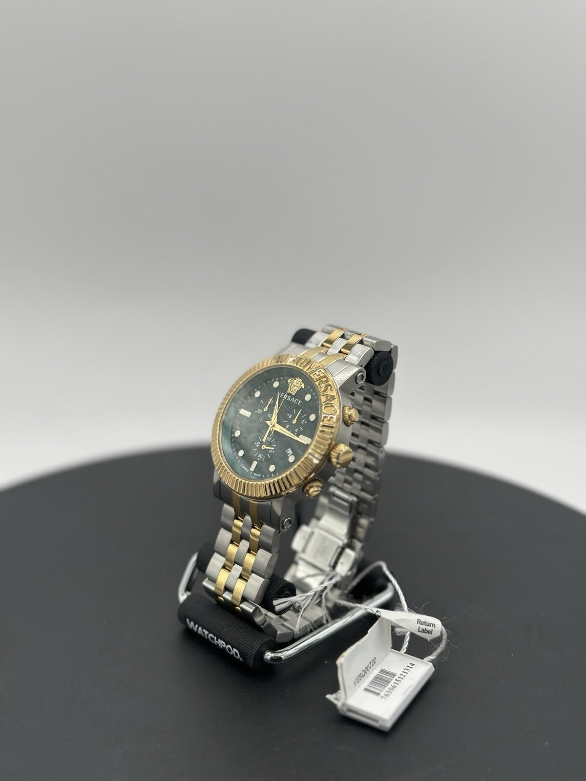 Versace V-Chrono Quartz Green Dial Two Tone Stainless Steel Mens Watch VESQ00722