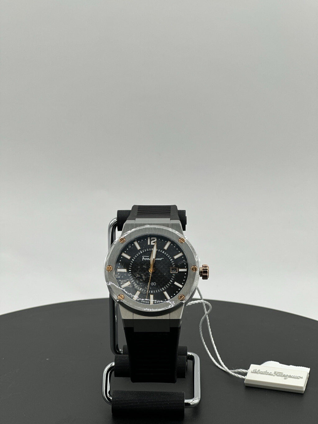Salvatore Ferragamo F-80 44 mm Silver Stainless Steel with Black Rubber $1,195