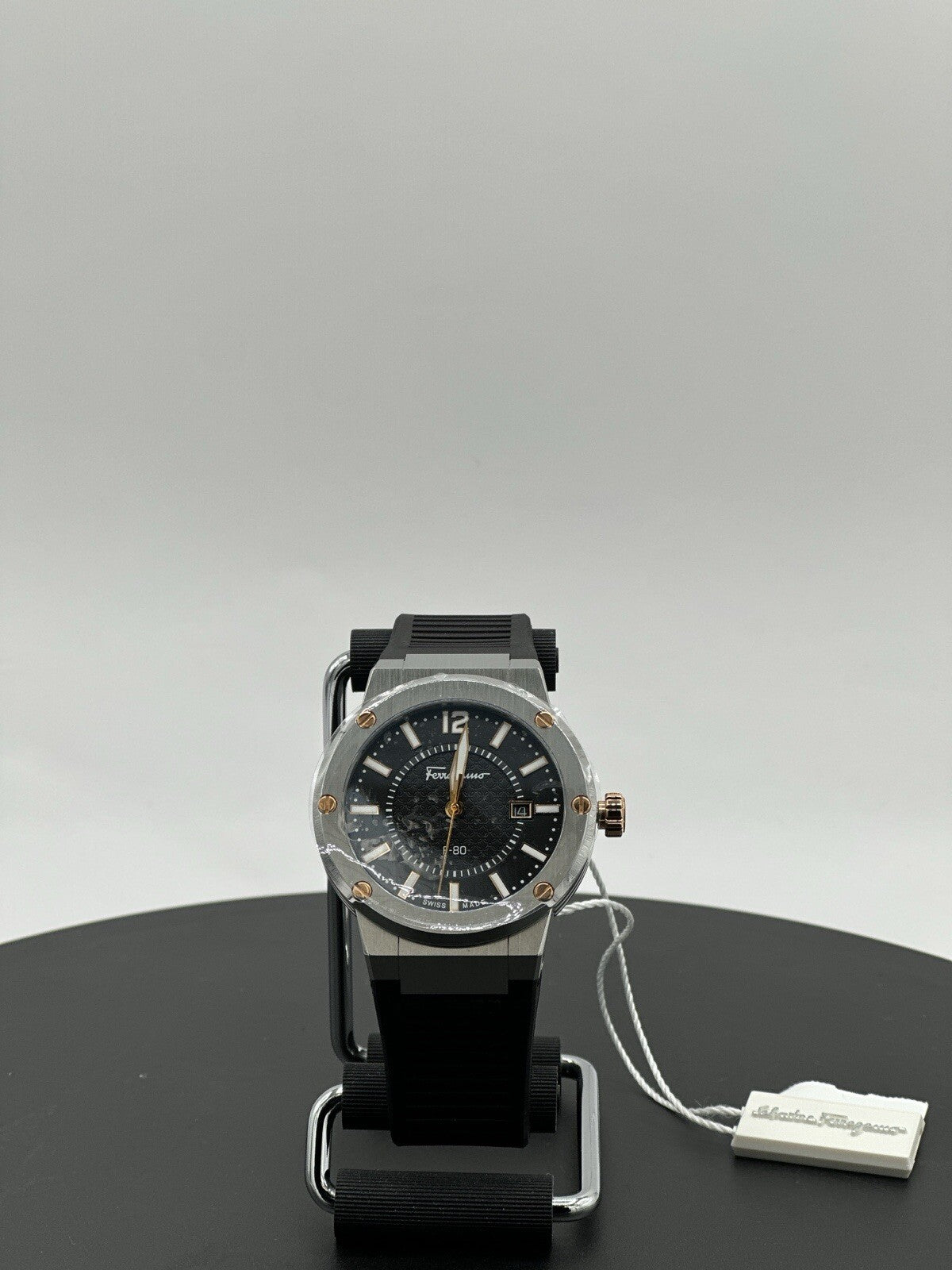 Salvatore Ferragamo F-80 44 mm Silver Stainless Steel with Black Rubber $1,195