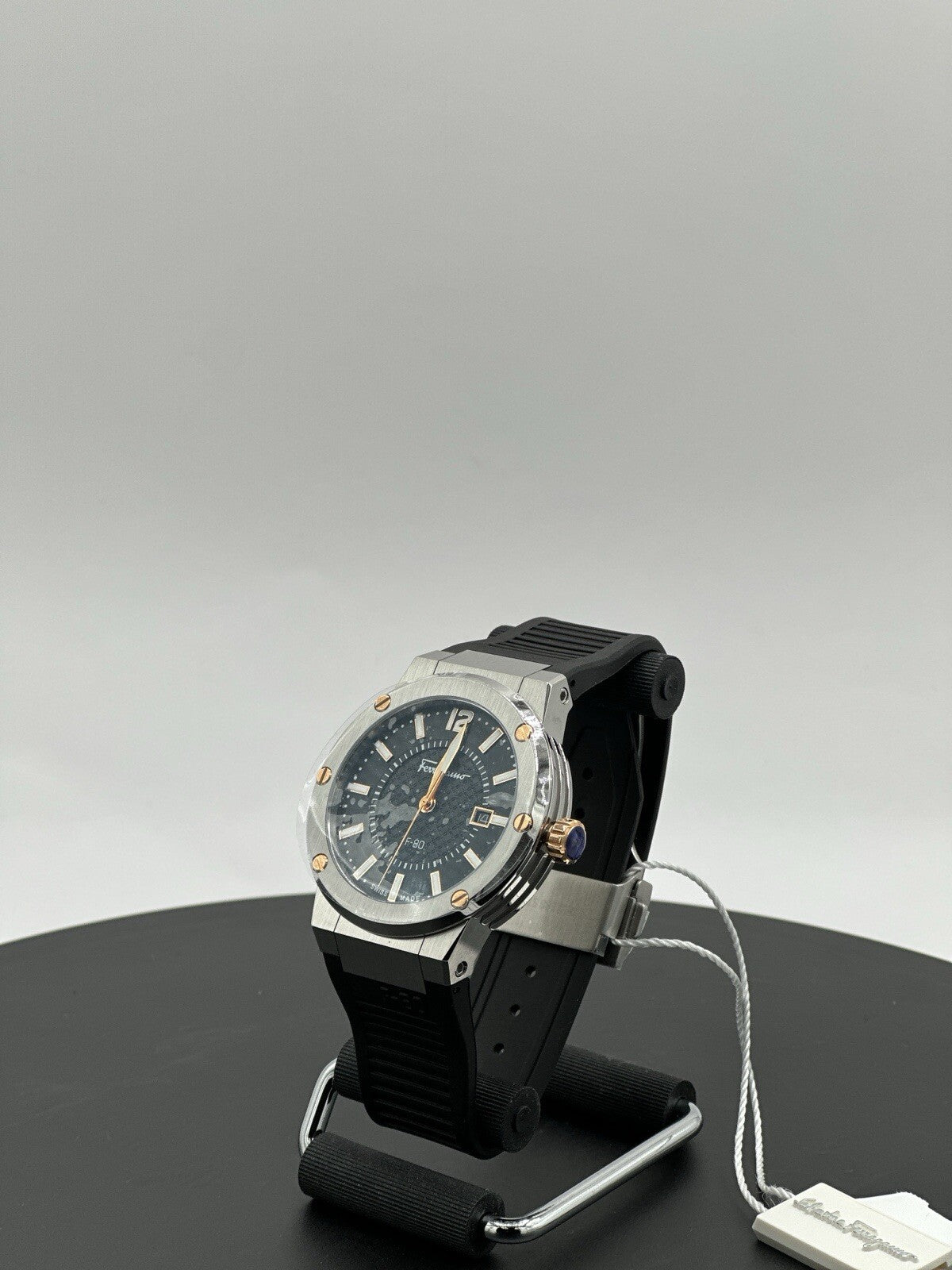 Salvatore Ferragamo F-80 44 mm Silver Stainless Steel with Black Rubber $1,195