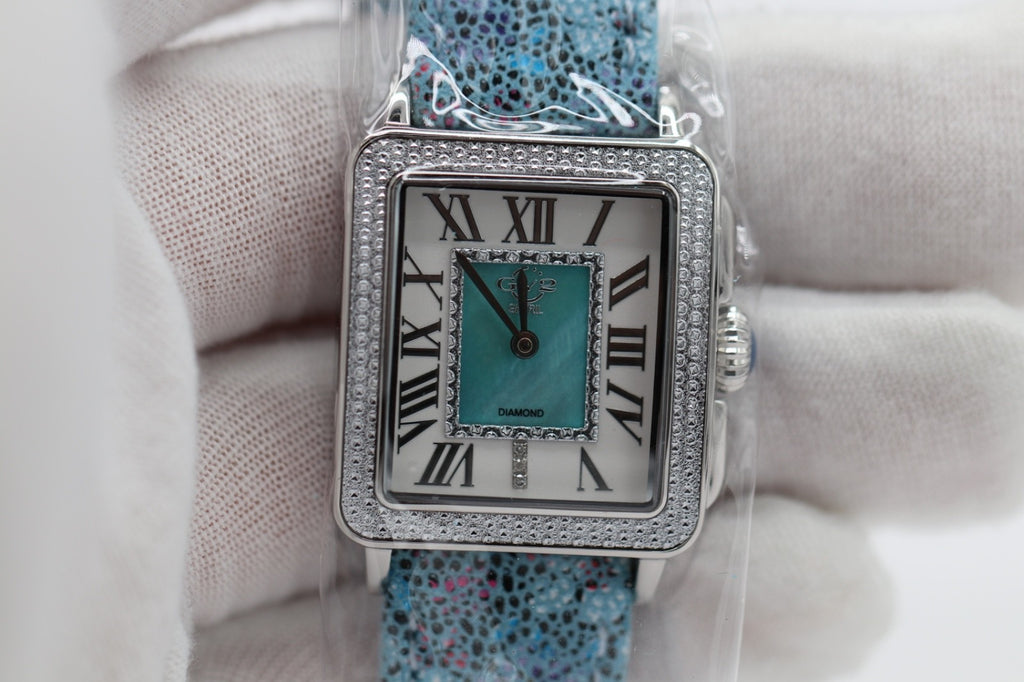 GV2 by Gevril Women's 12309F Padova Floral Blue MOP Dial Swiss Quartz Watch