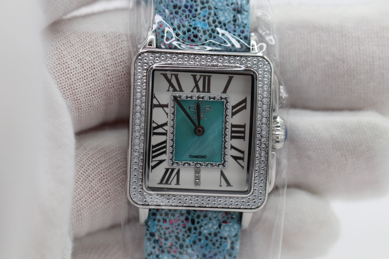 GV2 by Gevril Women's 12309F Padova Floral Blue MOP Dial Swiss Quartz Watch