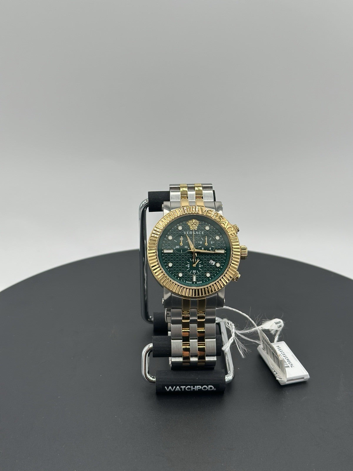 Versace V-Chrono Quartz Green Dial Two Tone Stainless Steel Mens Watch VESQ00722