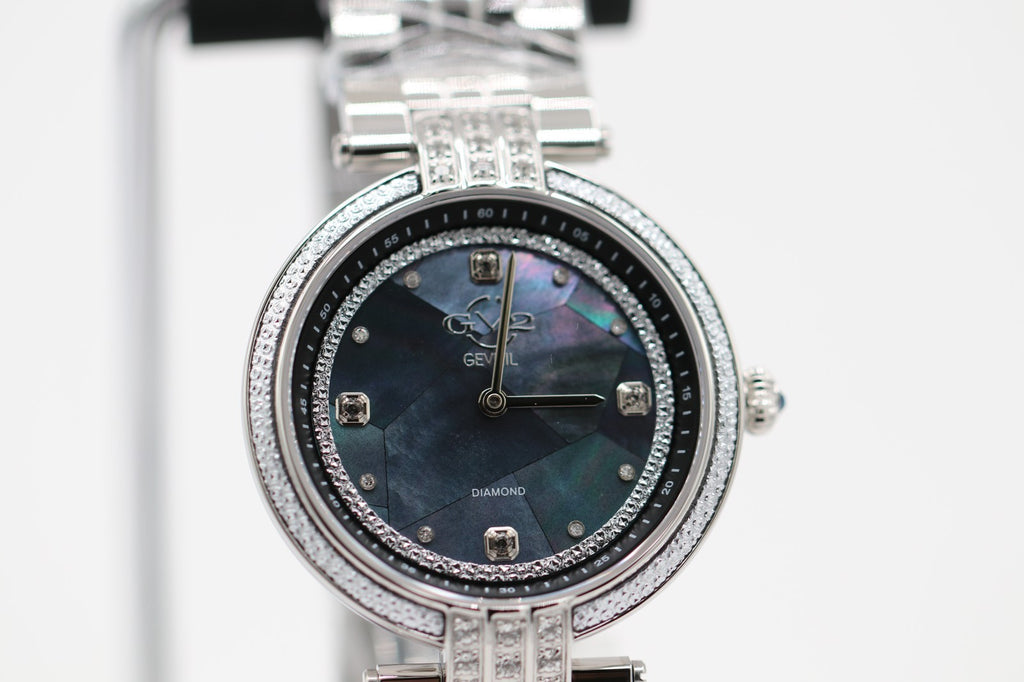 GV2 by Gevril Women's 12800B Matera Gemstone Diamond Black MOP Dial Swiss Watch