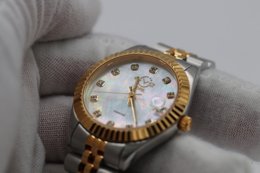 GV2 By Gevril Women's 12404 Naples Diamand White MOP Dial Two Tone Watch