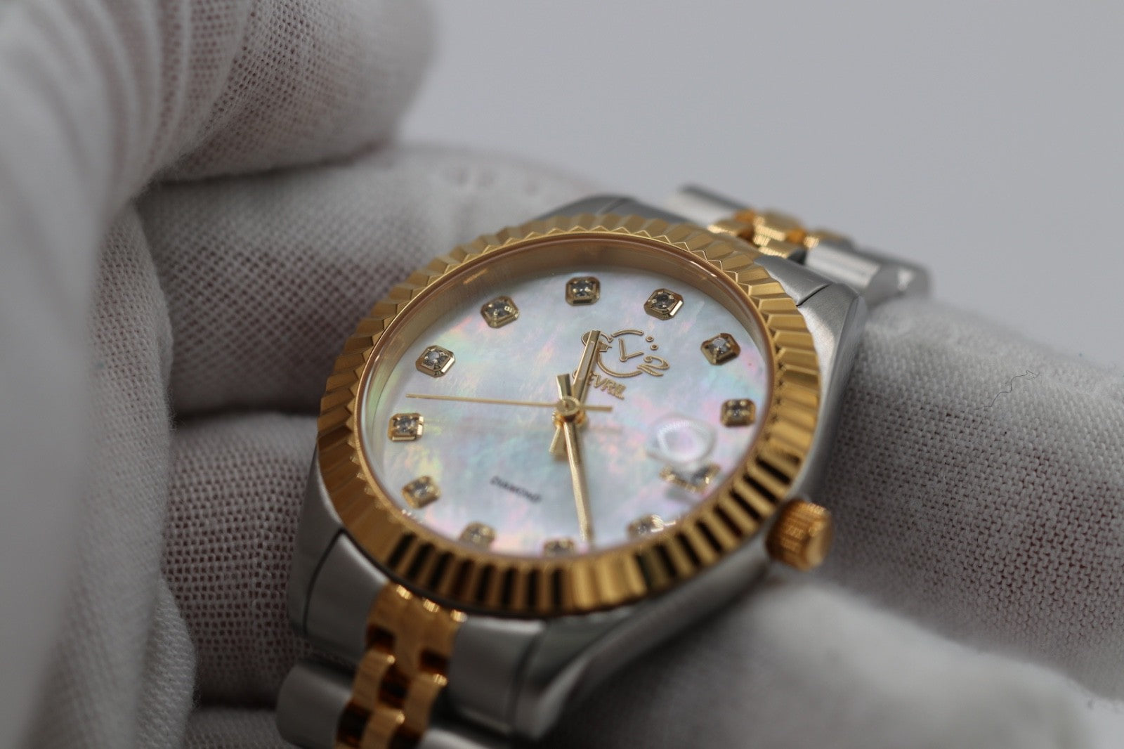 GV2 By Gevril Women's 12404 Naples Diamand White MOP Dial Two Tone Watch