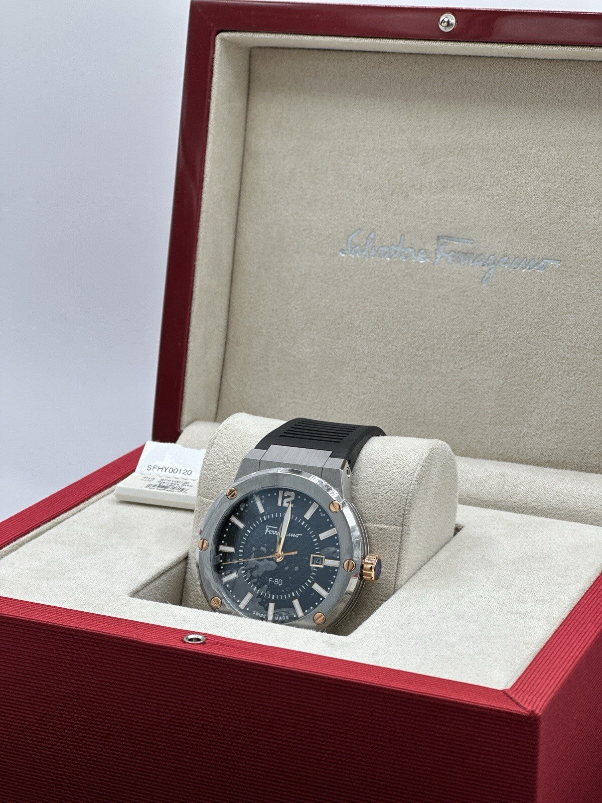 Salvatore Ferragamo F-80 44 mm Silver Stainless Steel with Black Rubber $1,195