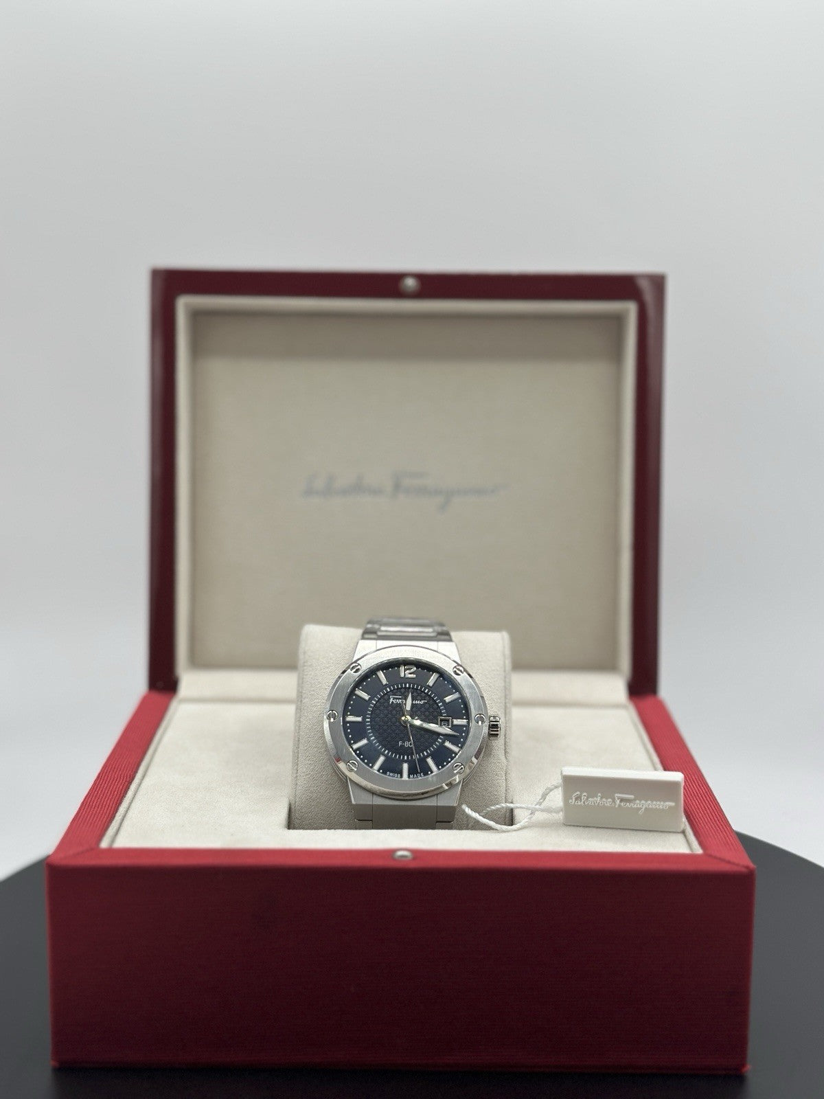 Ferragamo Mens F-80 Stainless Steel 44mm Bracelet Fashion Watch $1,395 Retail