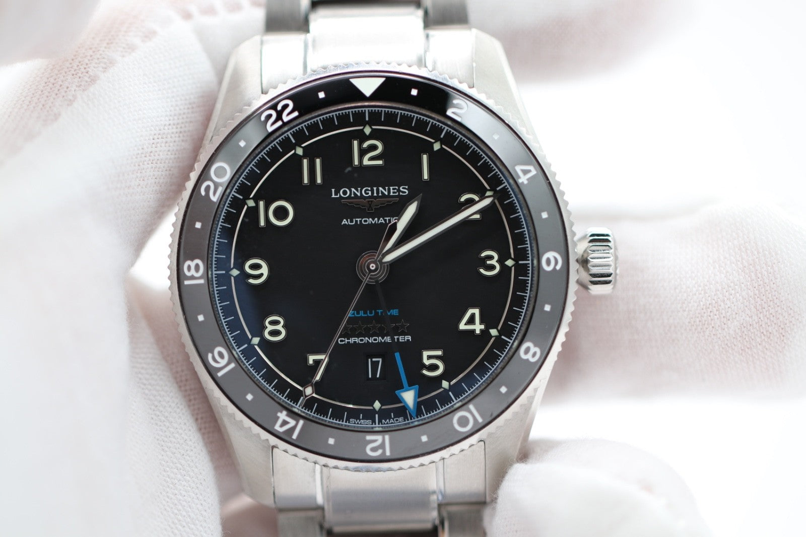 Longines Spirit Zulu Time 42mm Black Dial Steel Men's Watch L38124536