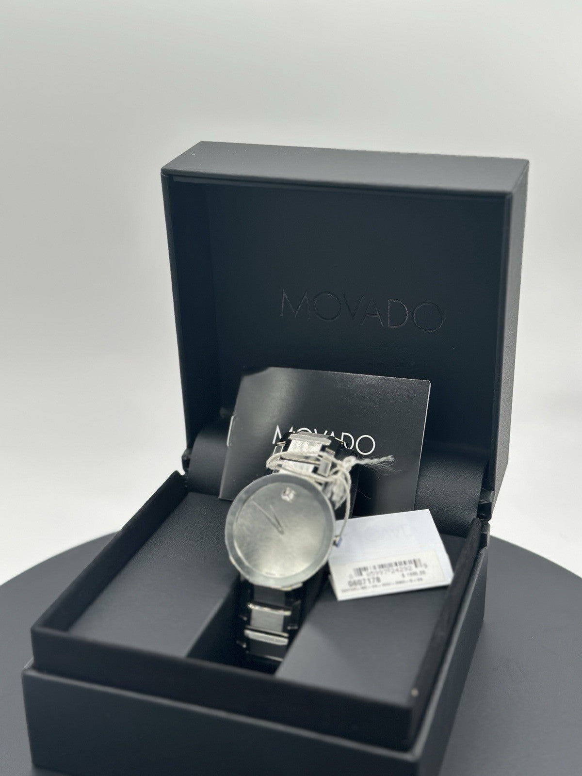 Movado Sapphire Silver Mirror Museum Dial Stainless Steel Men's Watch 0607178