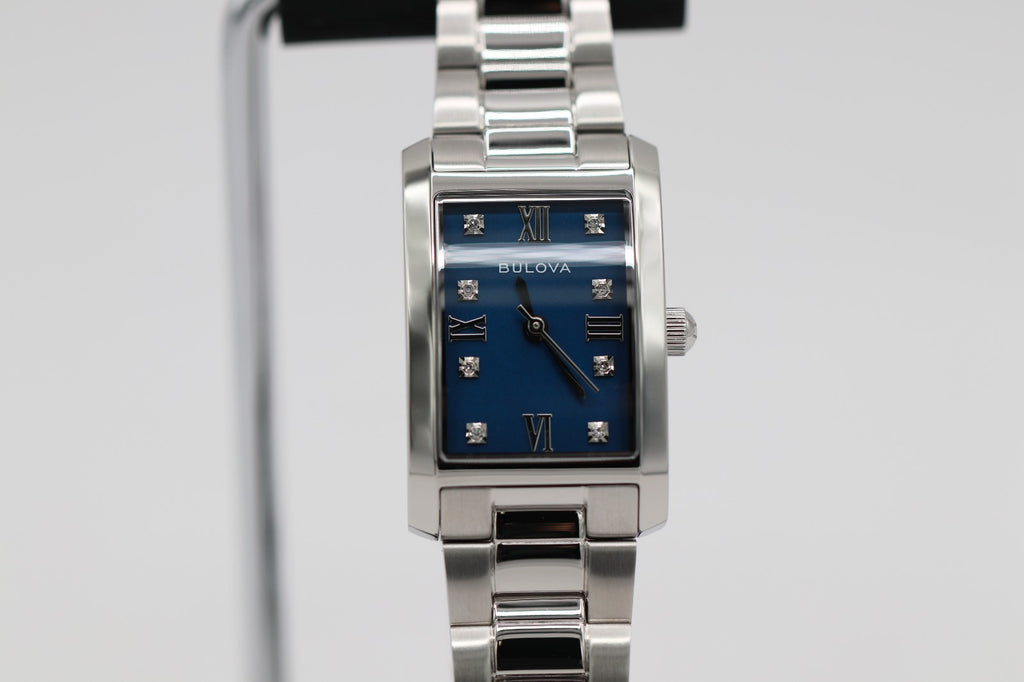 Bulova Classic Blue Abalone Diamond Ladies Tank Watch 96P262 Stainless Quartz
