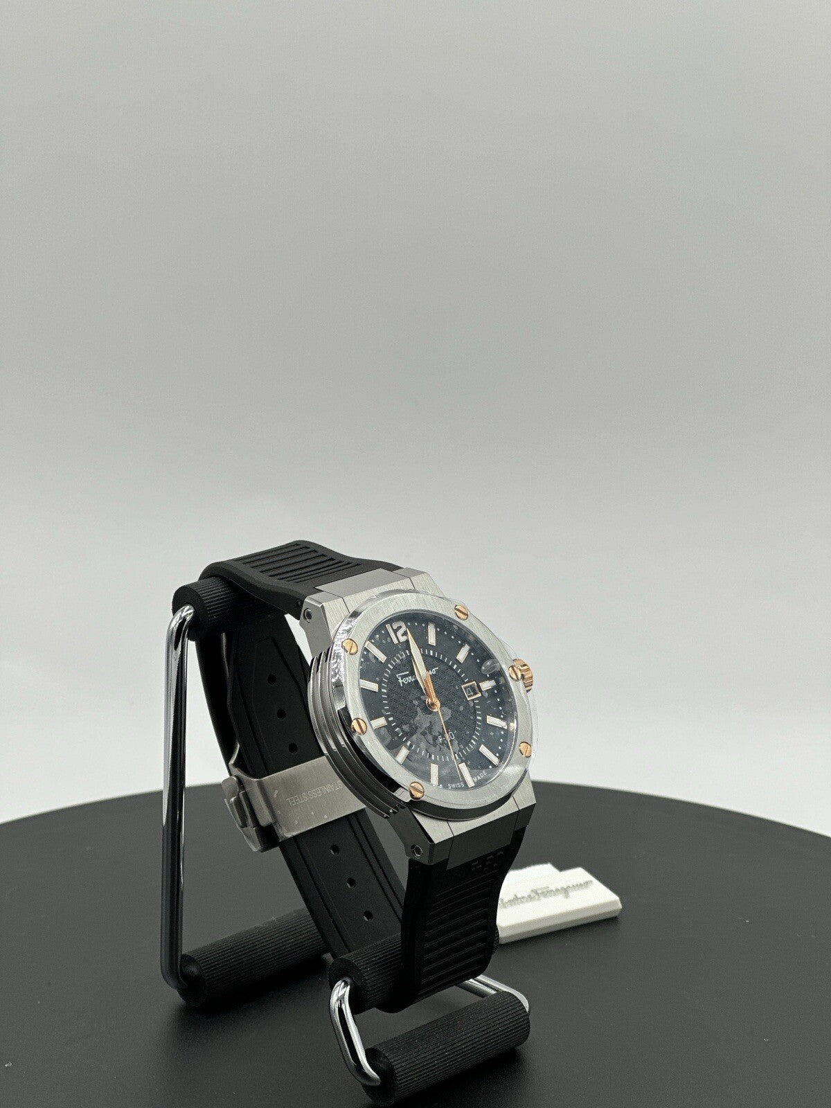 Salvatore Ferragamo F-80 44 mm Silver Stainless Steel with Black Rubber $1,195