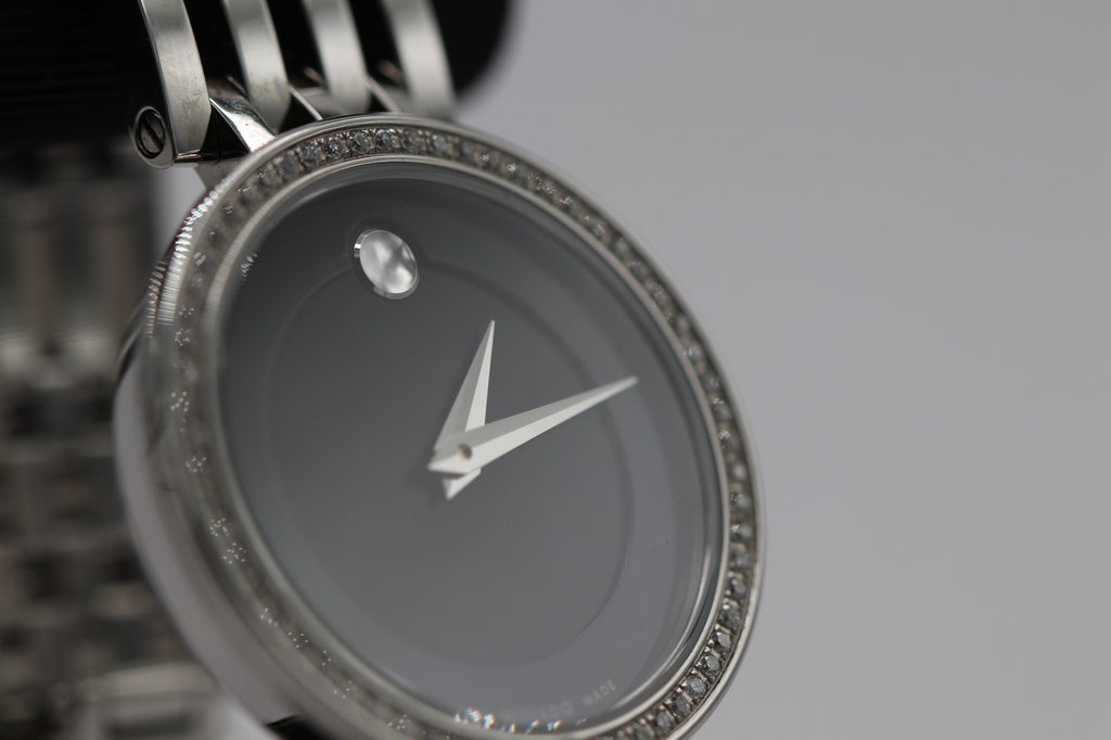 Movado Womens Watch 0607052 Esperanza Diamond Black Dial Swiss Quartz Steel 28mm