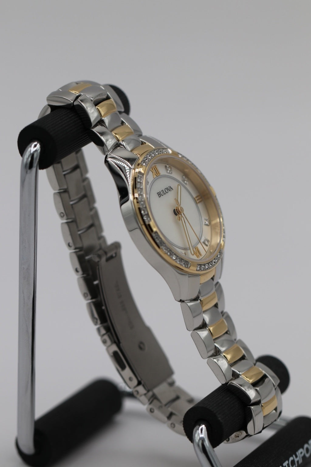 Bulova Crystal Watch Women 32mm MOP Dial Two Tone Crystal Bezel 98L255 A12