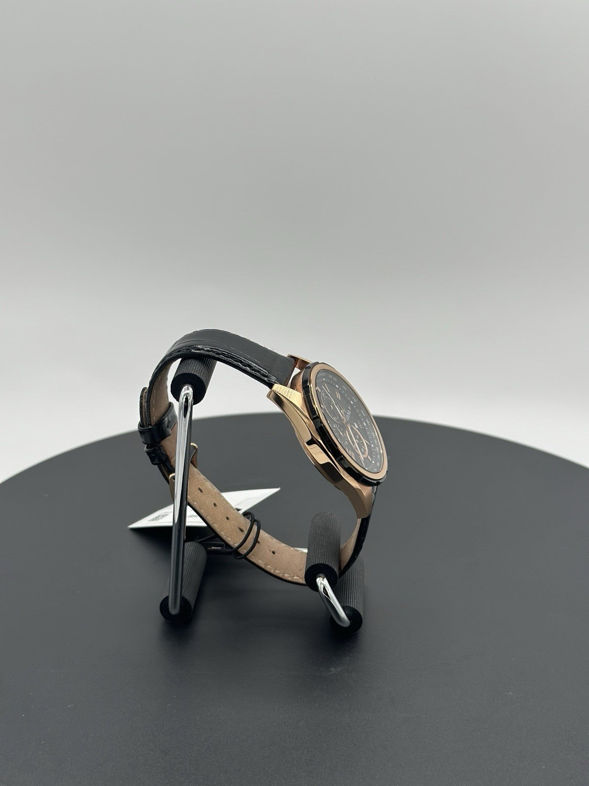 Bulova 98B388 39mm Rose Gold-Tone Stainless Steel Case with Black Leather Strap