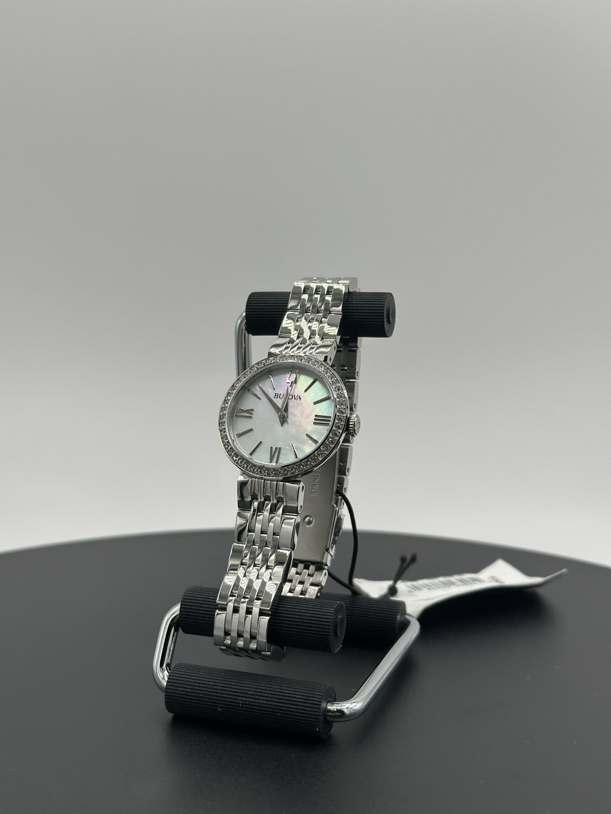 Bulova Women's Crystals Earrings Necklace Watch Set Silver 30MM 96X149