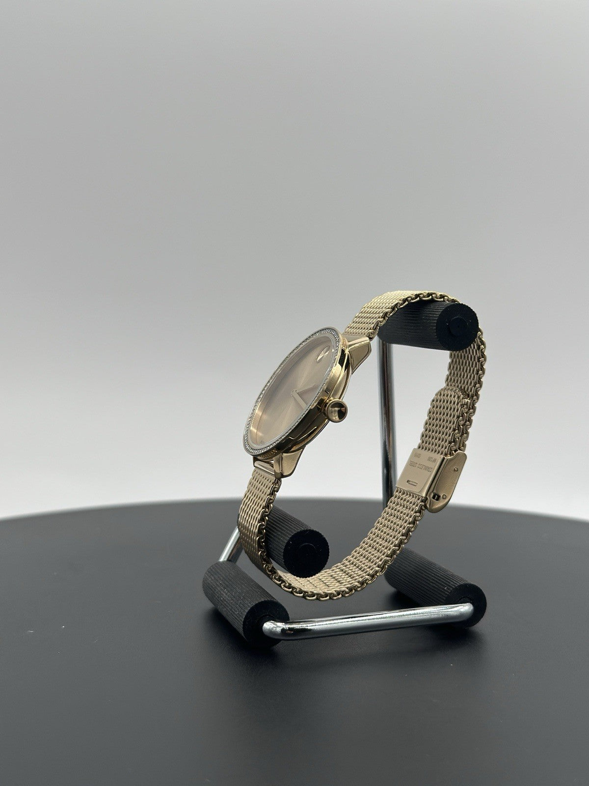 MOVADO BOLD 3600656 SHIMMER GOLD CRYSTAL BEZEL MESH LADIES SWISS WATCH 34 MM