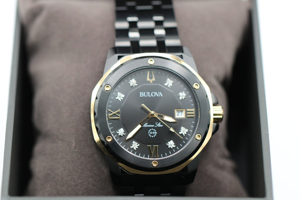 Bulova Marine Star Quartz Diamond Black Stainless Steel Men's Watch 98D176