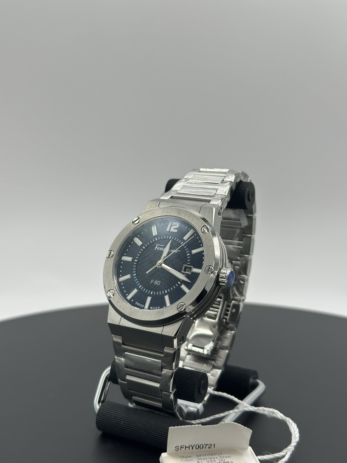 Ferragamo Mens F-80 Stainless Steel 44mm Bracelet Fashion Watch $1,395 Retail