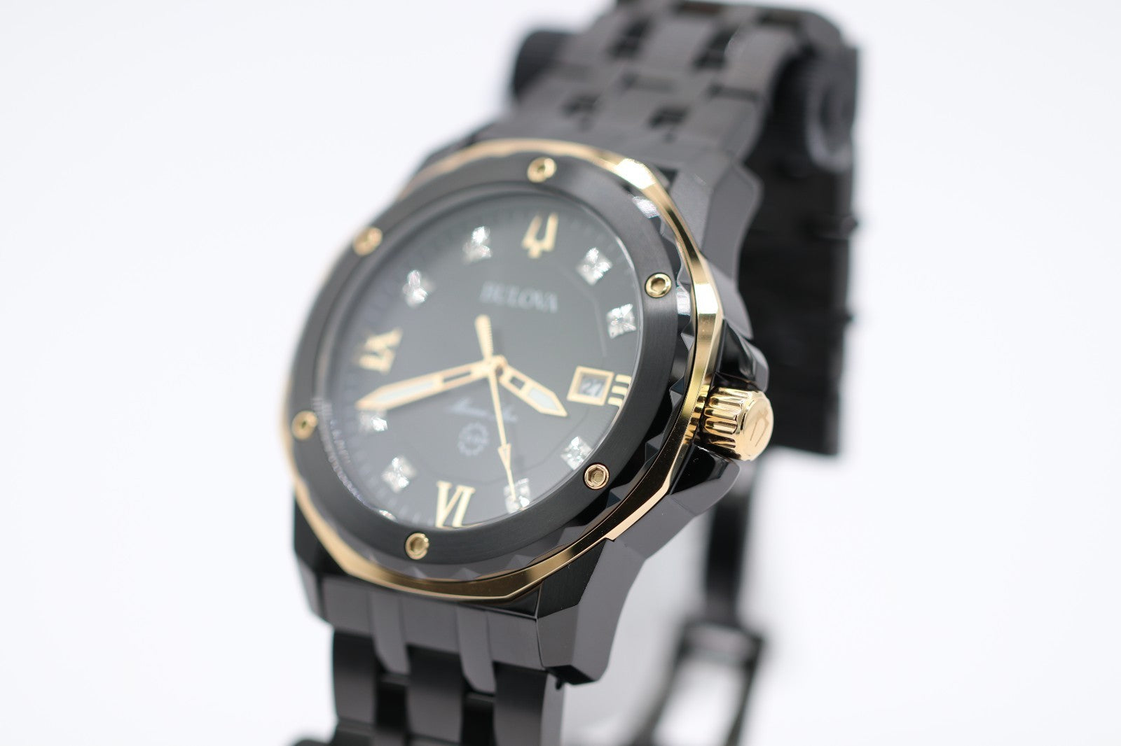 Bulova Marine Star Quartz Diamond Black Stainless Steel Men's Watch 98D176