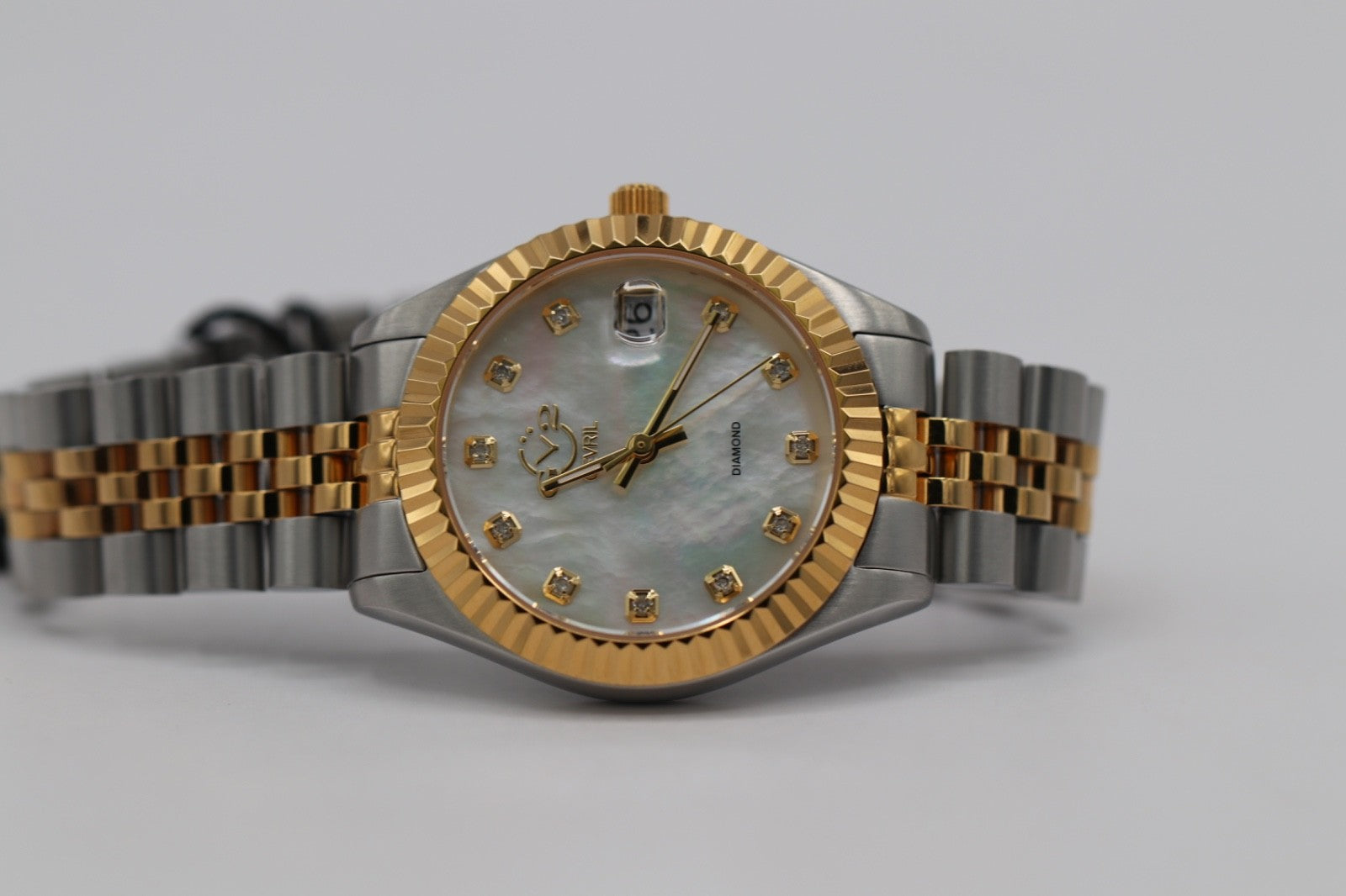 GV2 By Gevril Women's 12404 Naples Diamand White MOP Dial Two Tone Watch