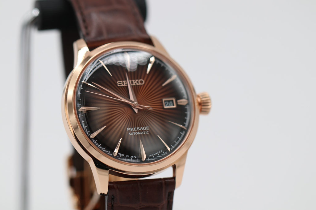 Seiko Men's Presage Automatic Rose Gold Stainless Steel Leather Watch SRPB46