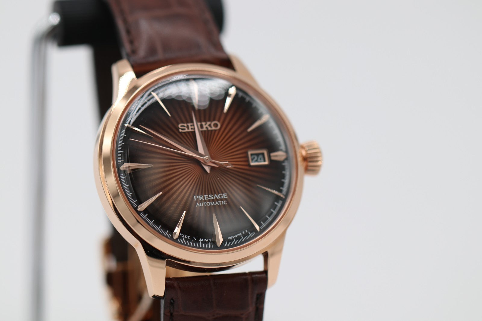 Seiko Men's Presage Automatic Rose Gold Stainless Steel Leather Watch SRPB46