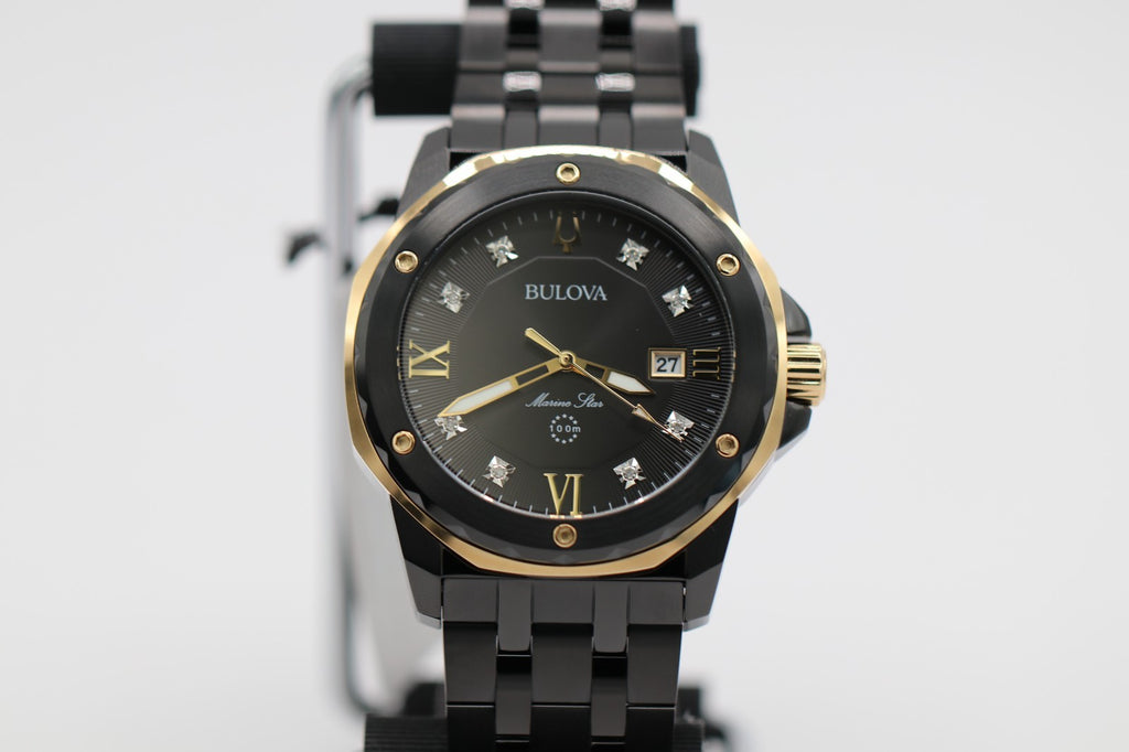 Bulova Marine Star Quartz Diamond Black Stainless Steel Men's Watch 98D176
