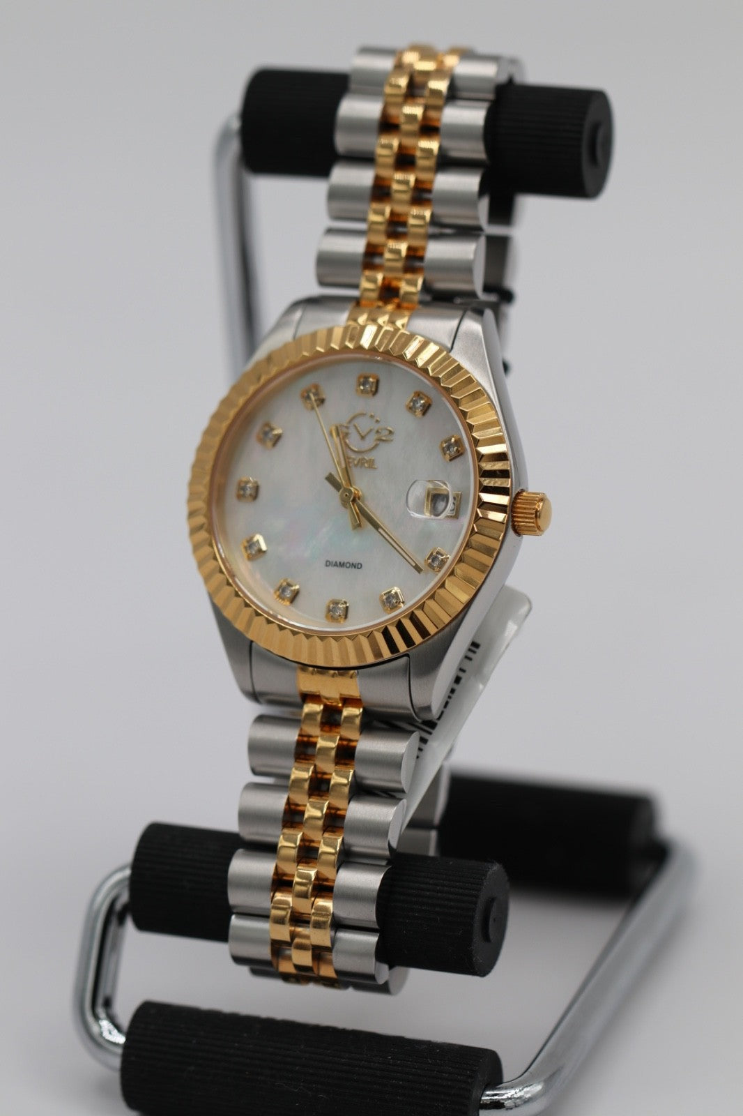 GV2 By Gevril Women's 12404 Naples Diamand White MOP Dial Two Tone Watch