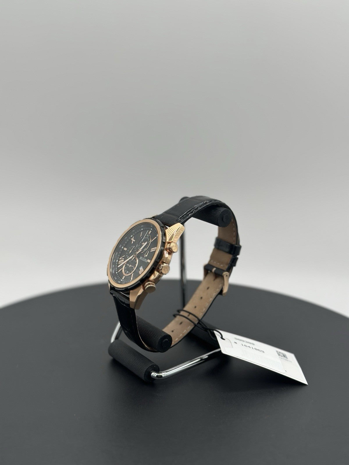 Bulova 98B388 39mm Rose Gold-Tone Stainless Steel Case with Black Leather Strap