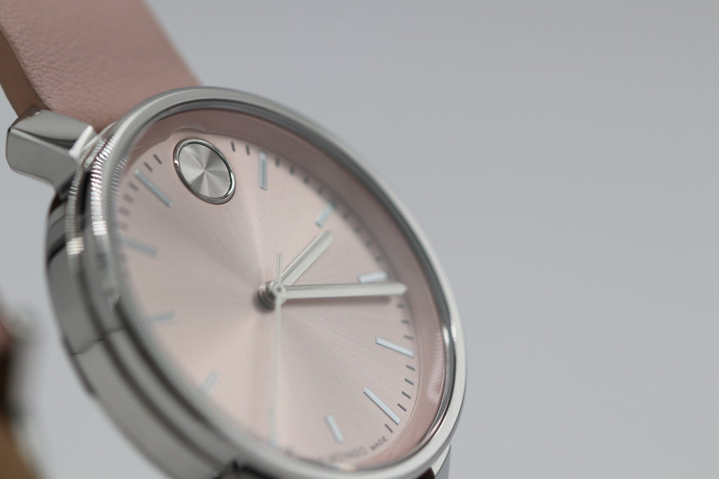Movado Bold Access Quartz Pink Dial Leather Strap Ladies Watch 3601162
