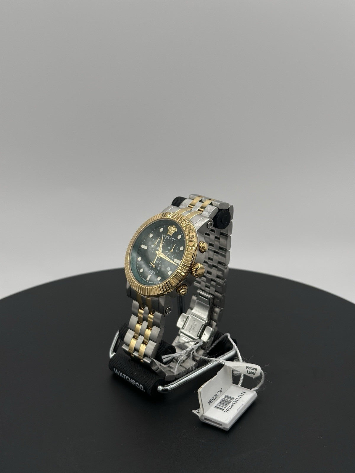 Versace V-Chrono Quartz Green Dial Two Tone Stainless Steel Mens Watch VESQ00722