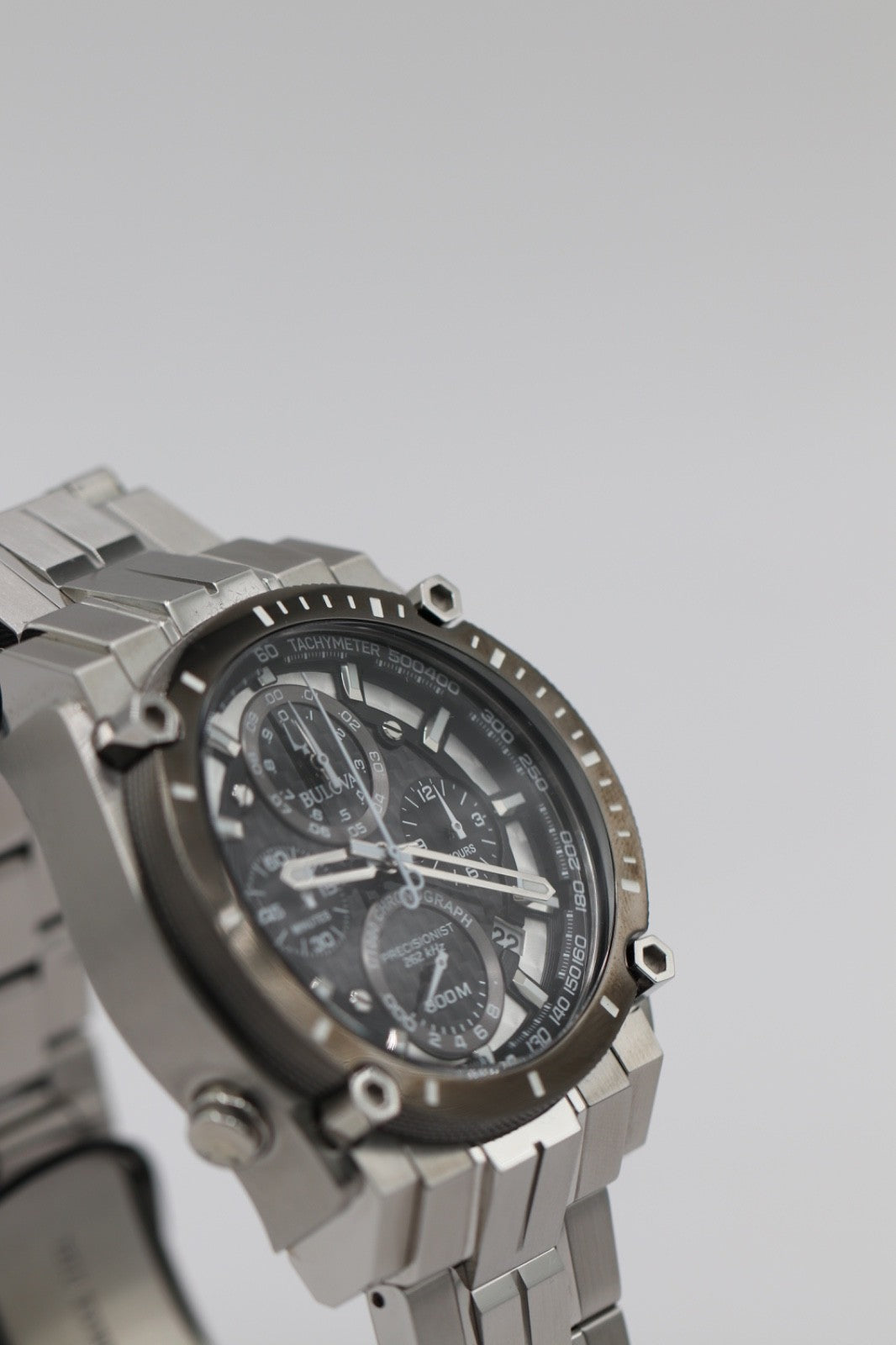 Bulova Precisionist Men's Chronograph Calendar Quartz Silver Watch 46 MM 98B405