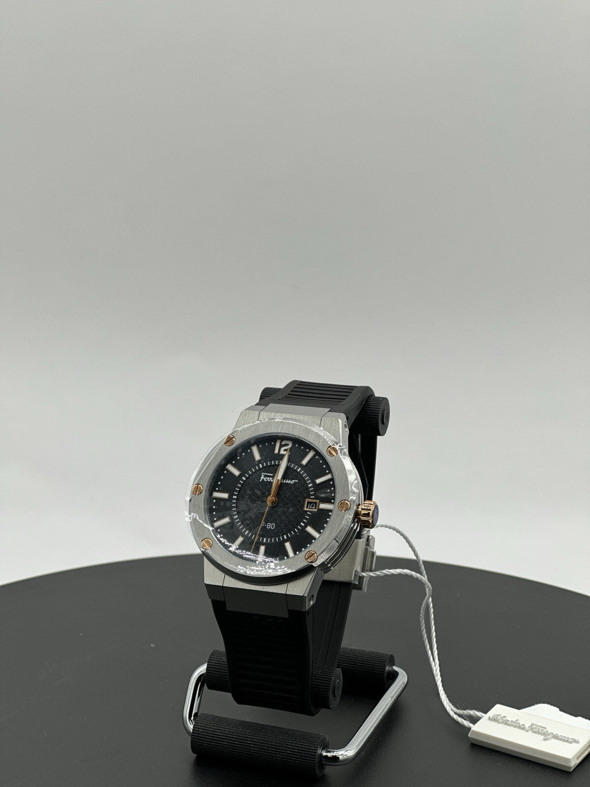 Salvatore Ferragamo F-80 44 mm Silver Stainless Steel with Black Rubber $1,195