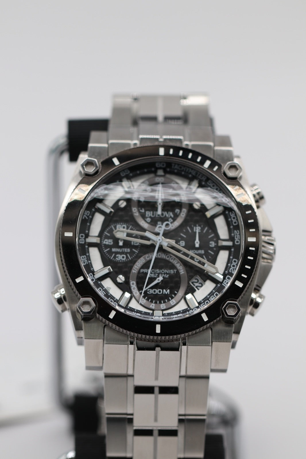 Bulova Precisionist Men's Chronograph Calendar Quartz Silver Watch 46 MM 98B405