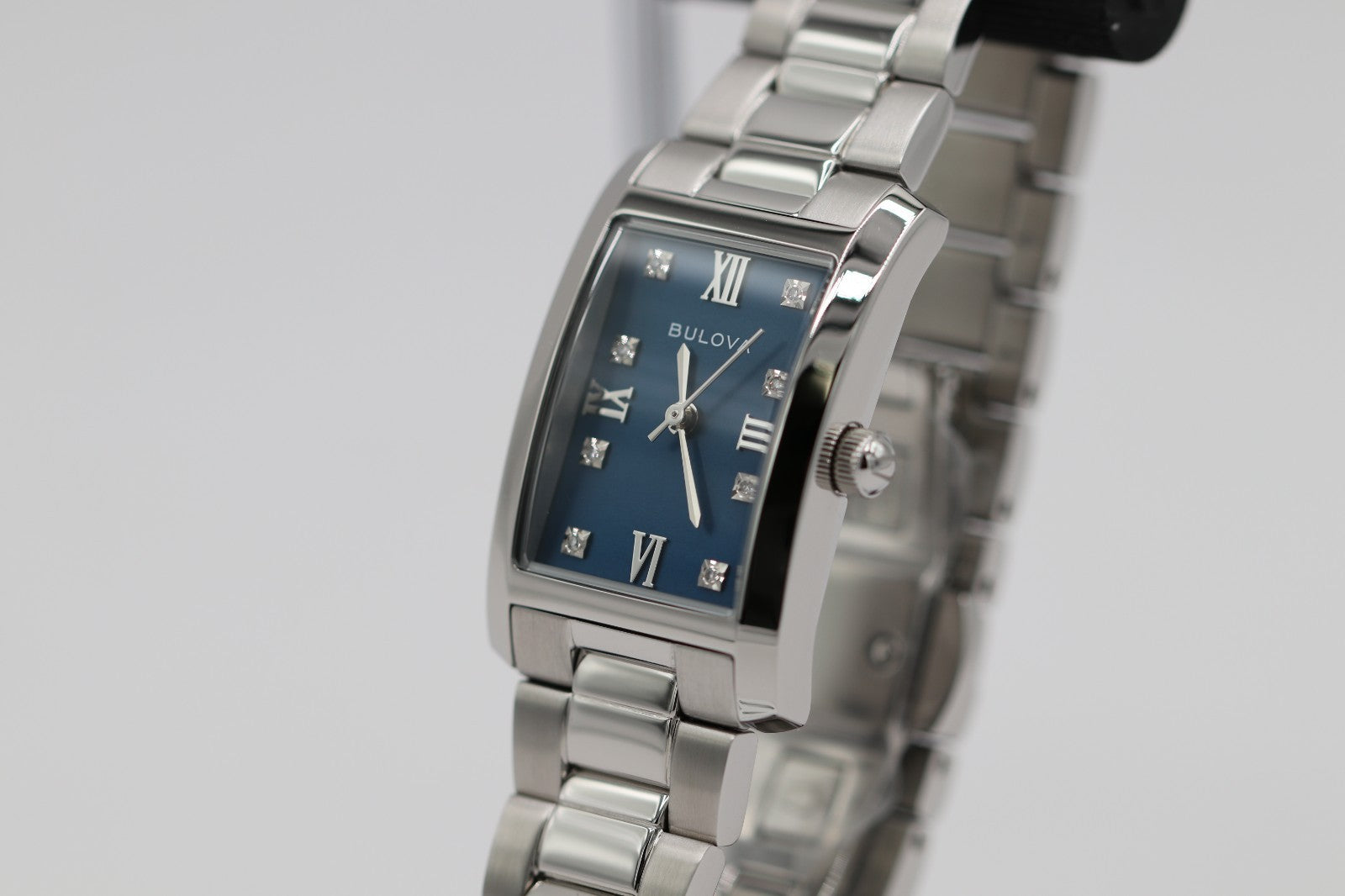 Bulova Classic Blue Abalone Diamond Ladies Tank Watch 96P262 Stainless Quartz