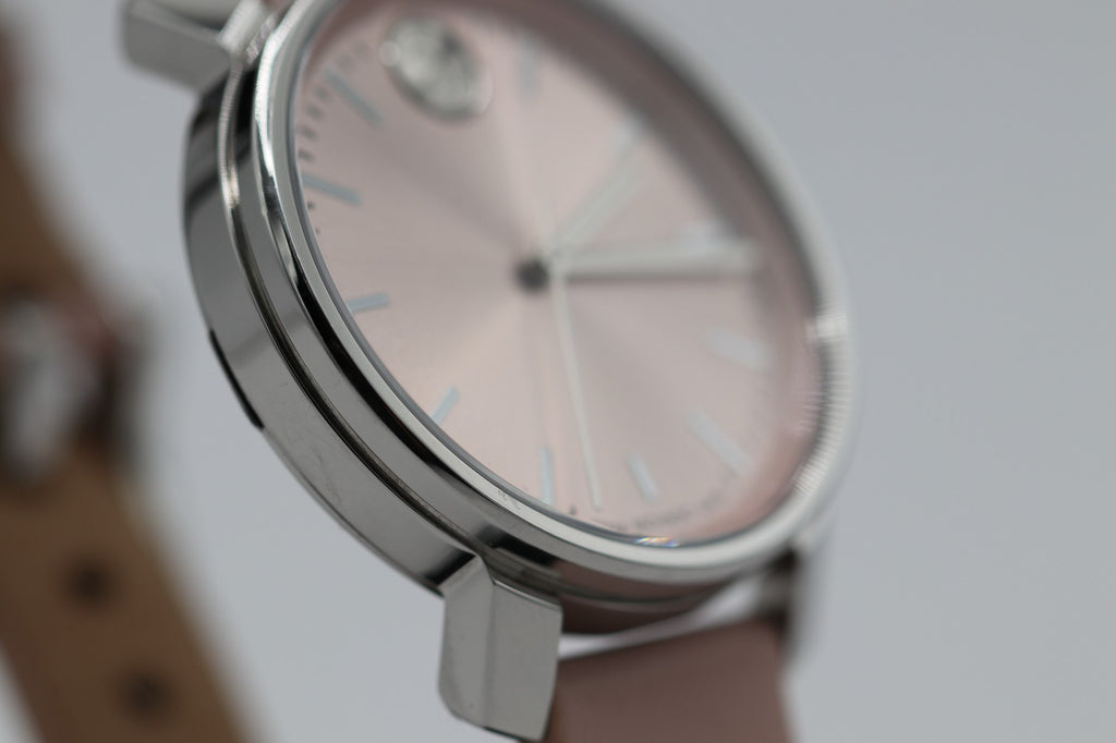 Movado Bold Access Quartz Pink Dial Leather Strap Ladies Watch 3601162