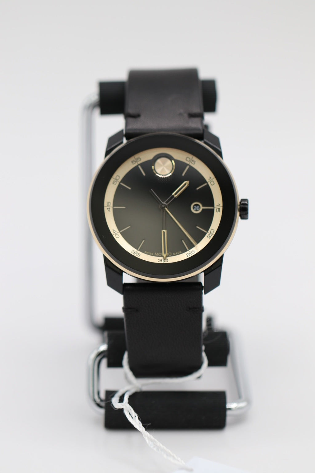 Movado Bold TR90 SWISS Quartz Black Dial Leather Strap Men's Watch 3601130