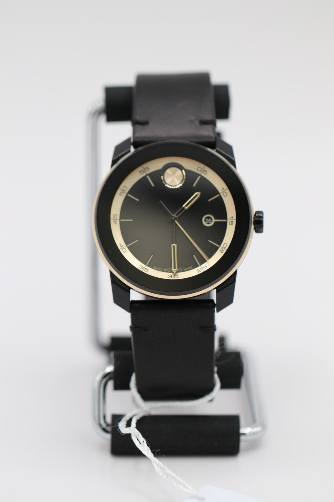 Movado Bold TR90 SWISS Quartz Black Dial Leather Strap Men's Watch 3601130