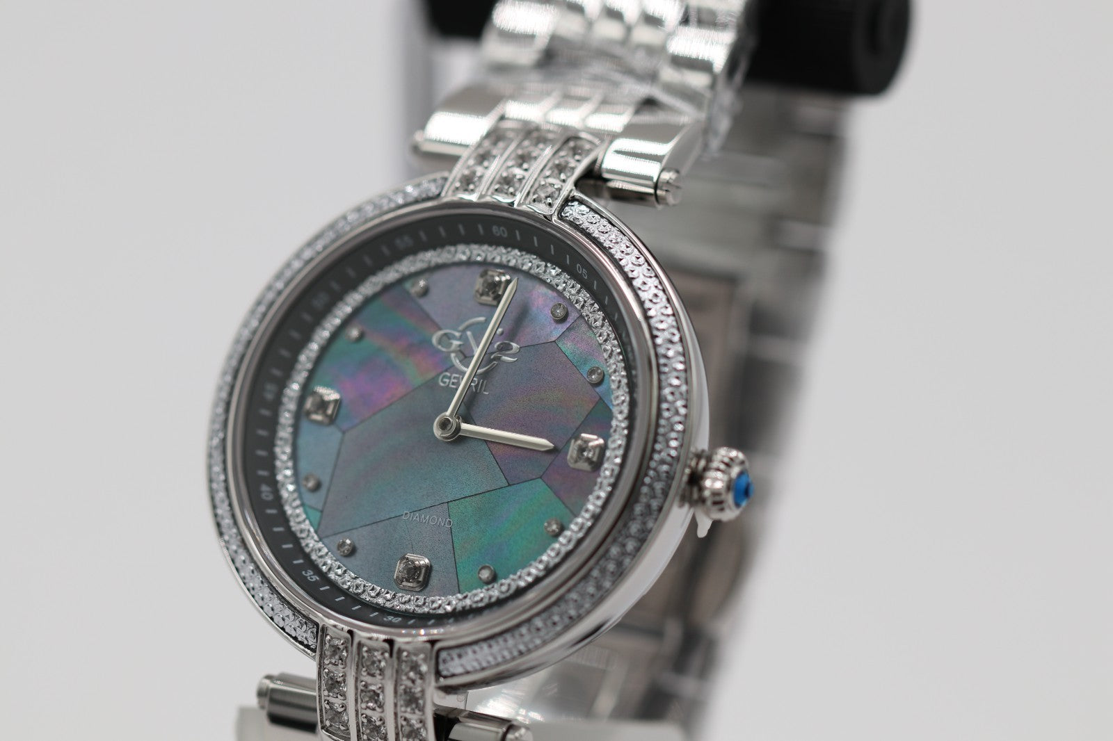 GV2 by Gevril Women's 12800B Matera Gemstone Diamond Black MOP Dial Swiss Watch