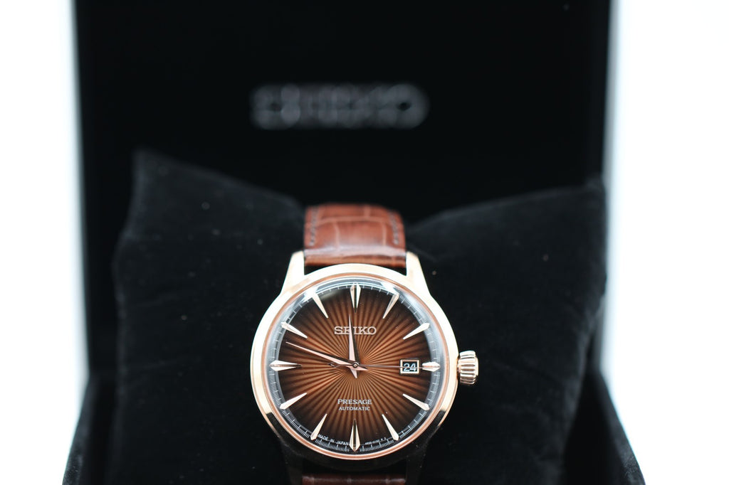 Seiko Men's Presage Automatic Rose Gold Stainless Steel Leather Watch SRPB46