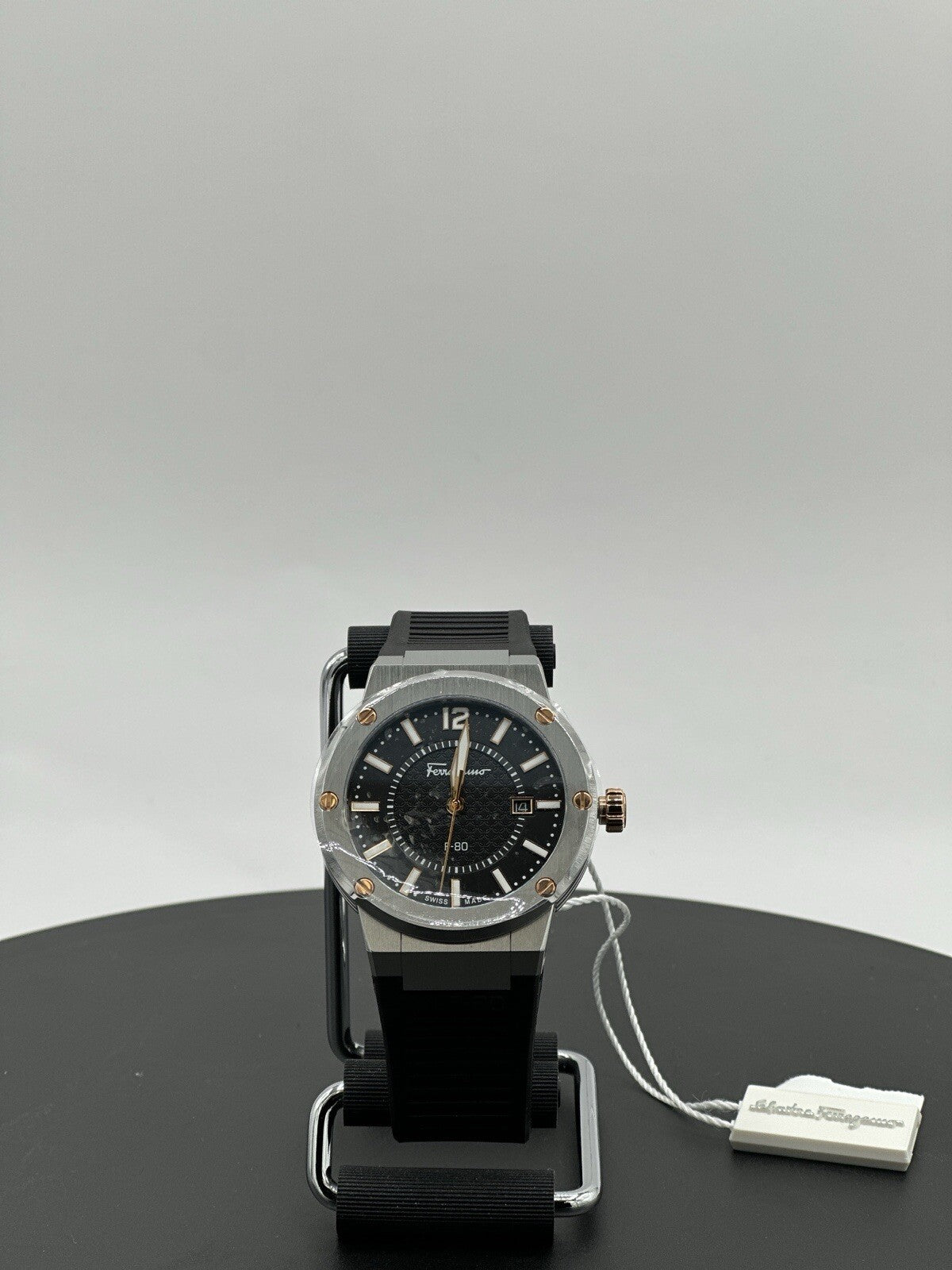 Salvatore Ferragamo F-80 44 mm Silver Stainless Steel with Black Rubber $1,195