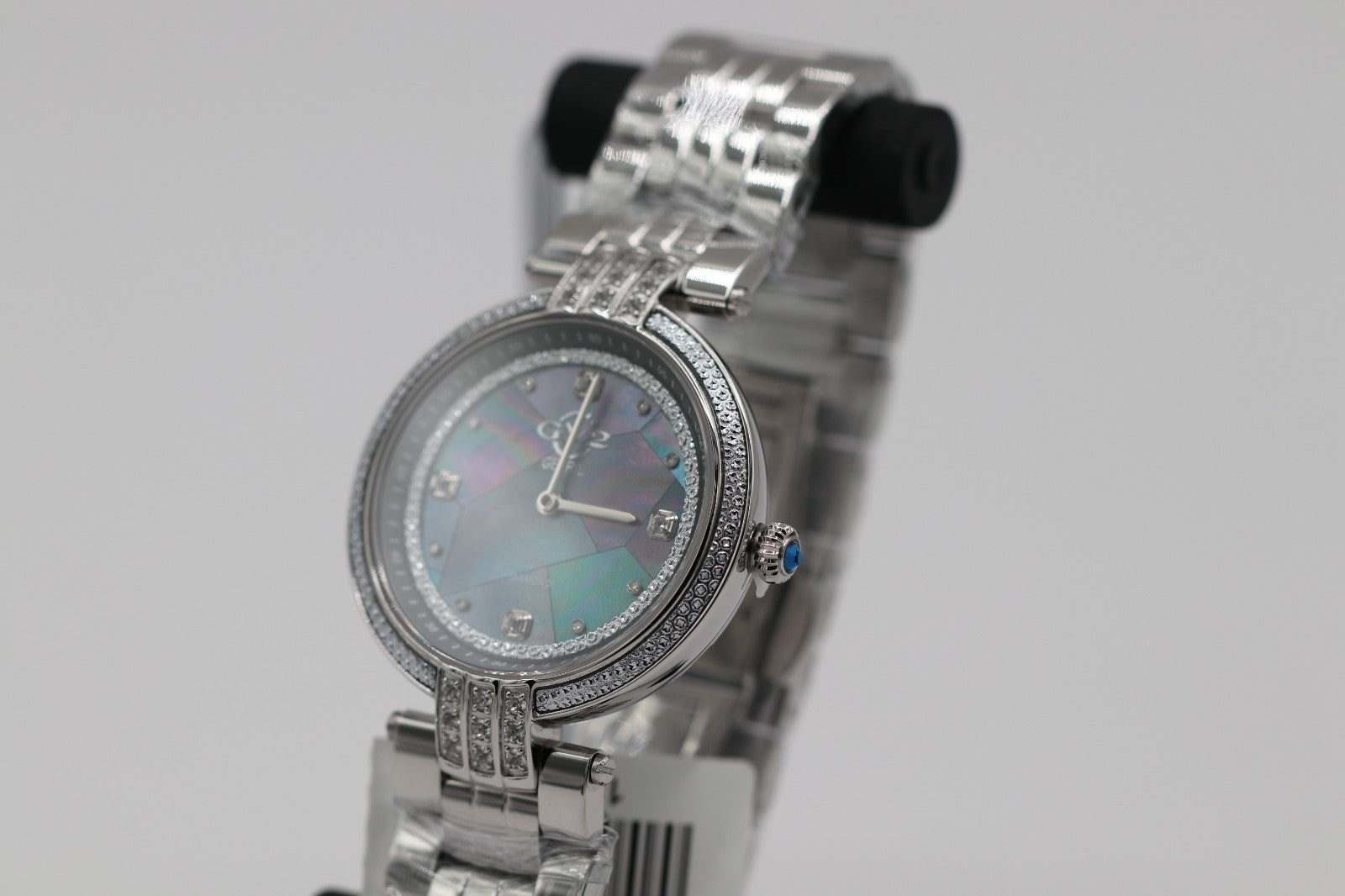 GV2 by Gevril Women's 12800B Matera Gemstone Diamond Black MOP Dial Swiss Watch